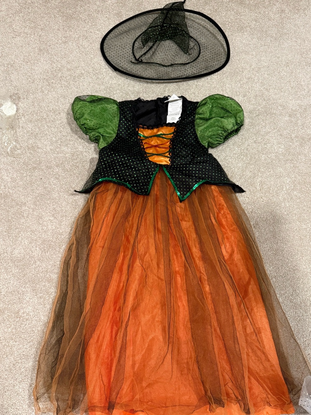 Rubie's Twinkle Witch Orange and Green Tulle Costume & Hat Sz S (lights up!) - Picture 3 of 12